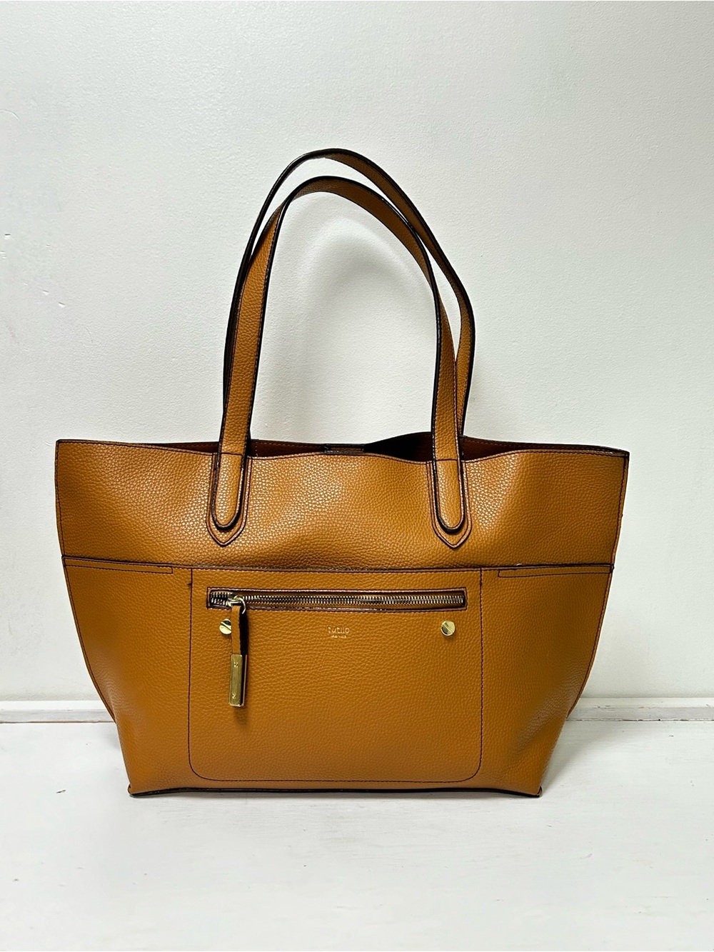 Tutilo New York Brown Pebbled Vegan Leather Tote Bag‎ Work Laptop Shoulder Bag